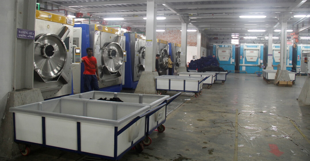 Modern washing facility with blue equipment